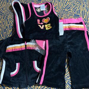 Kids Headquarters Girls Activewear Set 3T Black Pink Love 4 Piece New